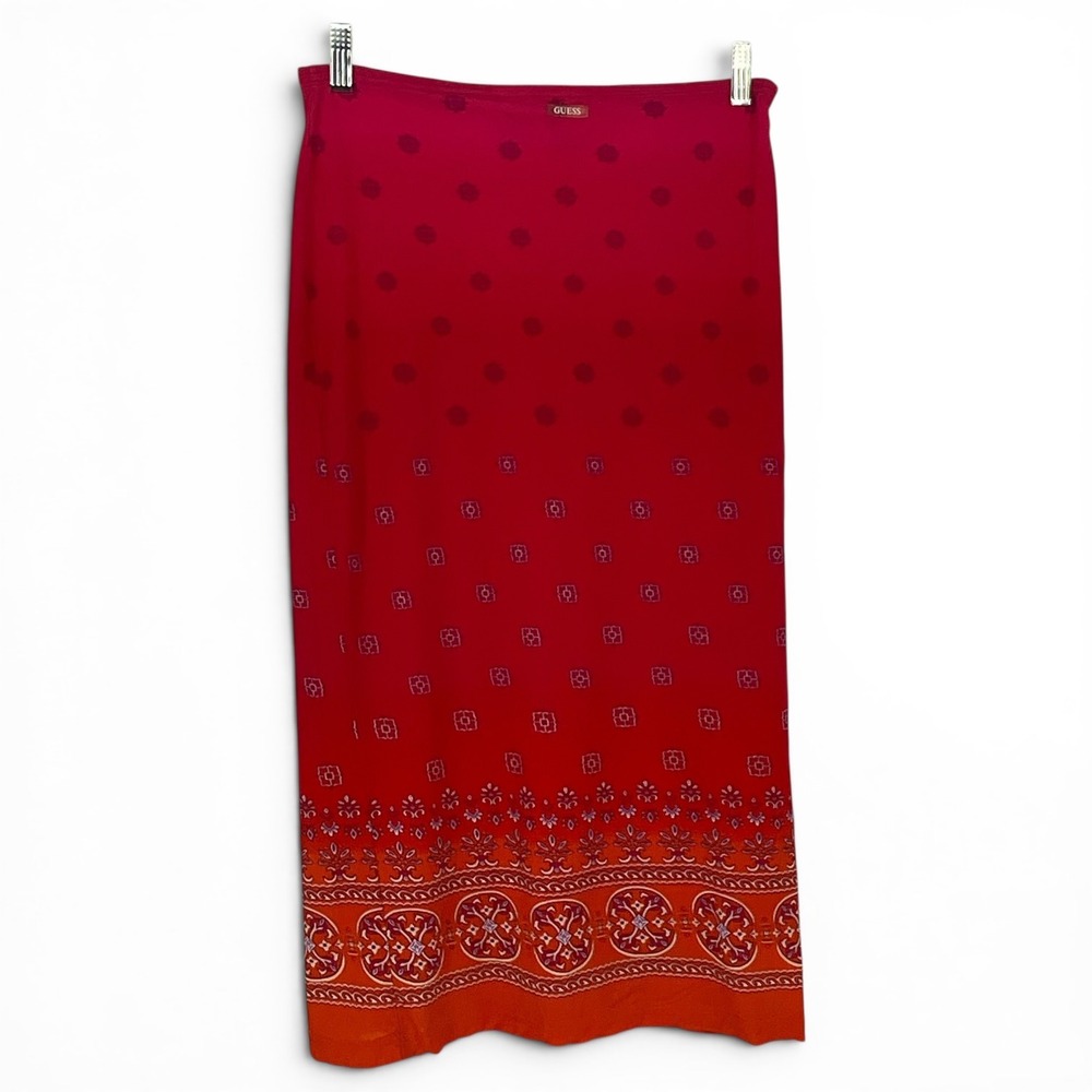 Guess Jeans Vintage Red Orange Medallion Print Maxi Skirt Womens Small